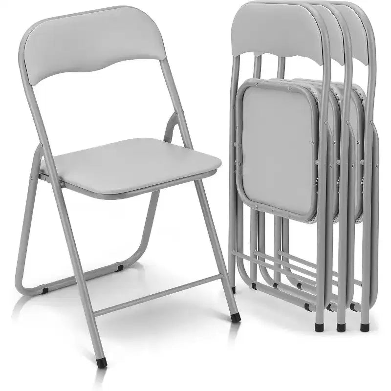 Folding Chairs Set of 4 with Cushions, Portable Metal Folding Chairs for Indoor & Outdoor Use, Stackable with Non-Slip Feet, Beige