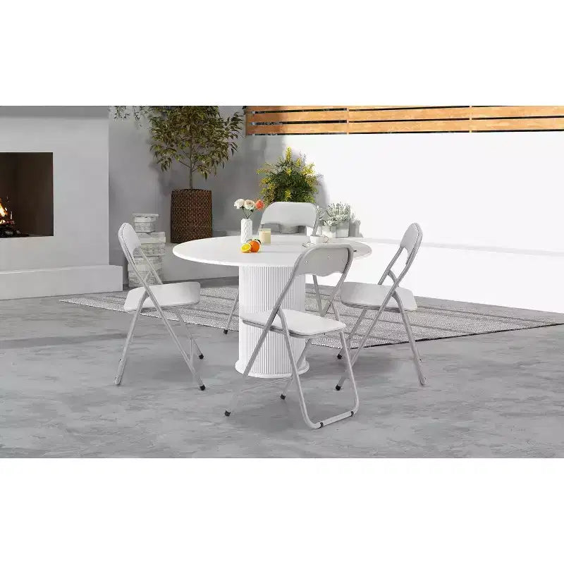 Folding Chairs Set of 4 with Cushions, Portable Metal Folding Chairs for Indoor & Outdoor Use, Stackable with Non-Slip Feet, Beige