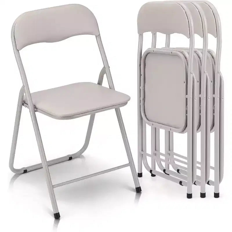 Folding Chairs Set of 4 with Cushions, Portable Metal Folding Chairs for Indoor & Outdoor Use, Stackable with Non-Slip Feet, Beige