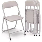 Folding Chairs Set of 4 with Cushions, Portable Metal Folding Chairs for Indoor & Outdoor Use, Stackable with Non-Slip Feet, Beige