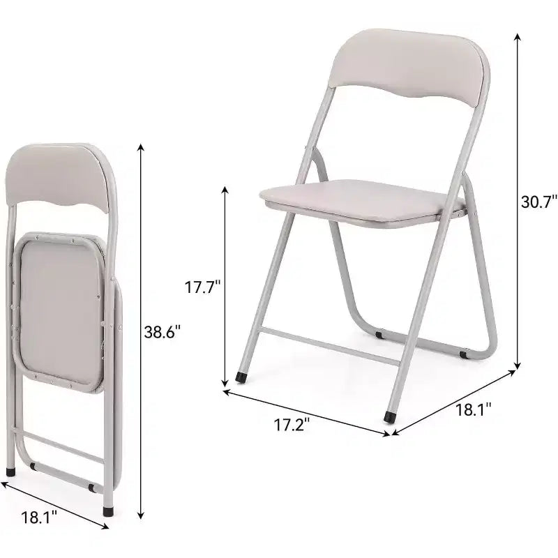 Folding Chairs Set of 4 with Cushions, Portable Metal Folding Chairs for Indoor & Outdoor Use, Stackable with Non-Slip Feet, Beige