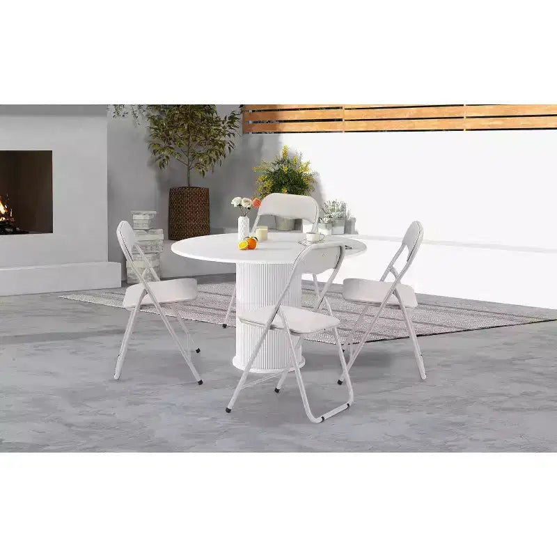 Folding Chairs Set of 4 with Cushions, Portable Metal Folding Chairs for Indoor & Outdoor Use, Stackable with Non-Slip Feet, Beige