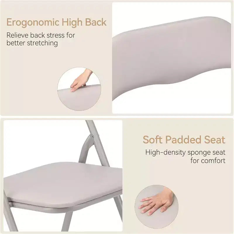 Folding Chairs Set of 4 with Cushions, Portable Metal Folding Chairs for Indoor & Outdoor Use, Stackable with Non-Slip Feet, Beige