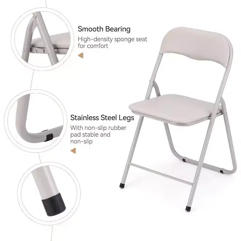 Folding Chairs Set of 4 with Cushions, Portable Metal Folding Chairs for Indoor & Outdoor Use, Stackable with Non-Slip Feet, Beige