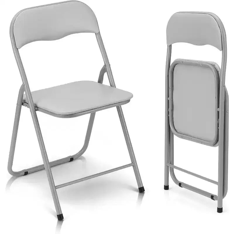 Folding Chairs Set of 4 with Cushions, Portable Metal Folding Chairs for Indoor & Outdoor Use, Stackable with Non-Slip Feet, Beige