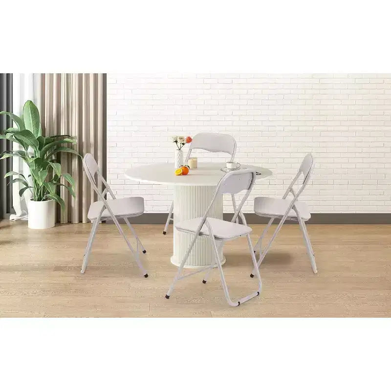 Acekool Folding Chairs Set of 4 with Cushions, Portable Metal Folding Chairs for Indoor & Outdoor Use, Stackable with Non-Slip Feet, Beige