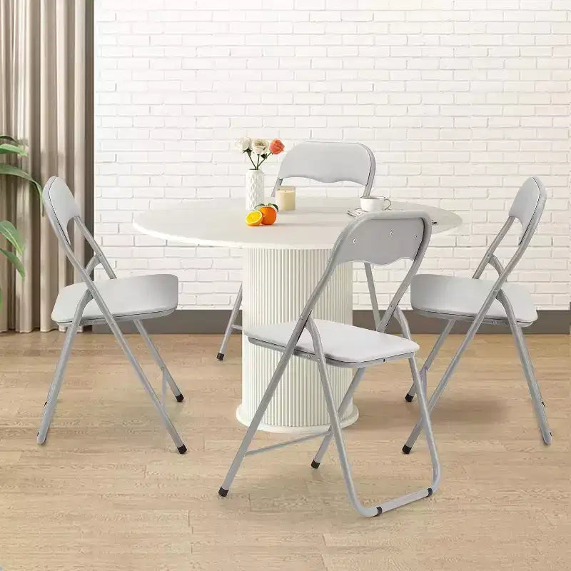 Folding Chairs Set of 4 with Cushions, Portable Metal Folding Chairs for Indoor & Outdoor Use, Stackable with Non-Slip Feet, Beige