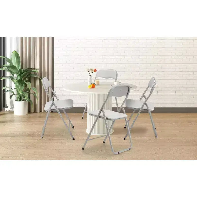 Folding Chairs Set of 4 with Cushions, Portable Metal Folding Chairs for Indoor & Outdoor Use, Stackable with Non-Slip Feet, Beige