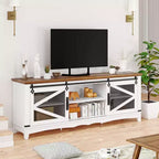 75 Inch Farmhouse Tv Stand Modern Farmhouse TV Stand - with Sliding Barn Doors, Storage Compartments, and Adjustable Shelf - White