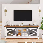 75 Inch Farmhouse Tv Stand Modern Farmhouse TV Stand - with Sliding Barn Doors, Storage Compartments, and Adjustable Shelf - White