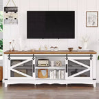 75 Inch Farmhouse Tv Stand Modern Farmhouse TV Stand - with Sliding Barn Doors, Storage Compartments, and Adjustable Shelf - White