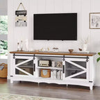 75 Inch Farmhouse Tv Stand Modern Farmhouse TV Stand - with Sliding Barn Doors, Storage Compartments, and Adjustable Shelf - White