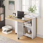Drop Leaf Dining Table for 4, Space Saving Foldable Kitchen Table with 2 Storage Shelf for Small Spaces, Movable Kitchen Table with 6 Wheels