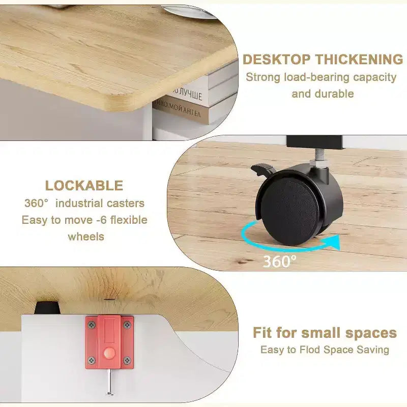 Drop Leaf Dining Table for 4, Space Saving Foldable Kitchen Table with 2 Storage Shelf for Small Spaces, Movable Kitchen Table with 6 Wheels