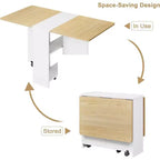 Drop Leaf Dining Table for 4, Space Saving Foldable Kitchen Table with 2 Storage Shelf for Small Spaces, Movable Kitchen Table with 6 Wheels