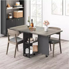 Drop Leaf Dining Table for 4, Space Saving Foldable Kitchen Table with 2 Storage Shelf for Small Spaces, Movable Kitchen Table with 6 Wheels