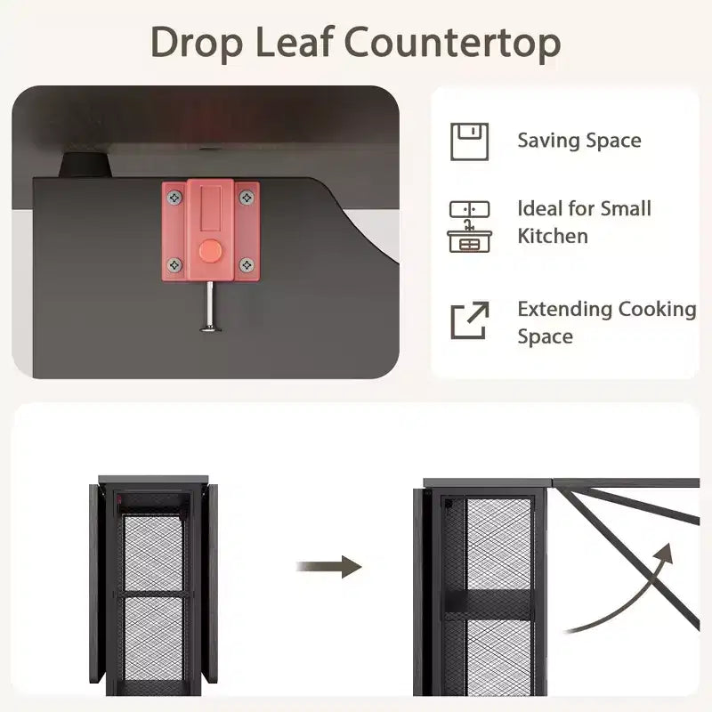 Drop Leaf Dining Table for 4, Space Saving Foldable Kitchen Table with 2 Storage Shelf for Small Spaces, Movable Kitchen Table with 6 Wheels