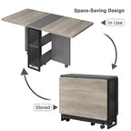 Drop Leaf Dining Table for 4, Space Saving Foldable Kitchen Table with 2 Storage Shelf for Small Spaces, Movable Kitchen Table with 6 Wheels