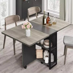 Drop Leaf Dining Table for 4, Space Saving Foldable Kitchen Table with 2 Storage Shelf for Small Spaces, Movable Kitchen Table with 6 Wheels