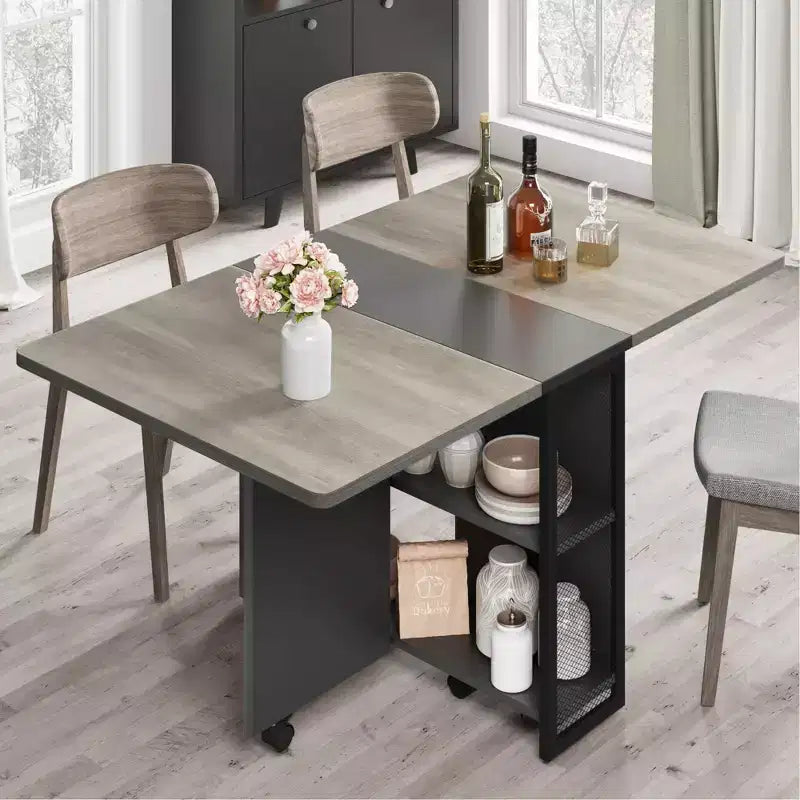 Drop Leaf Dining Table for 4, Space Saving Foldable Kitchen Table with 2 Storage Shelf for Small Spaces, Movable Kitchen Table with 6 Wheels