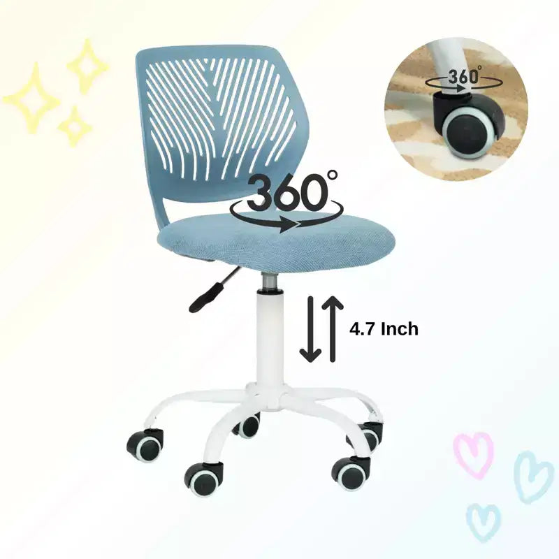 Adjustable Armless Swivel Study Chair for Kids, Dorm & Small Home Office
