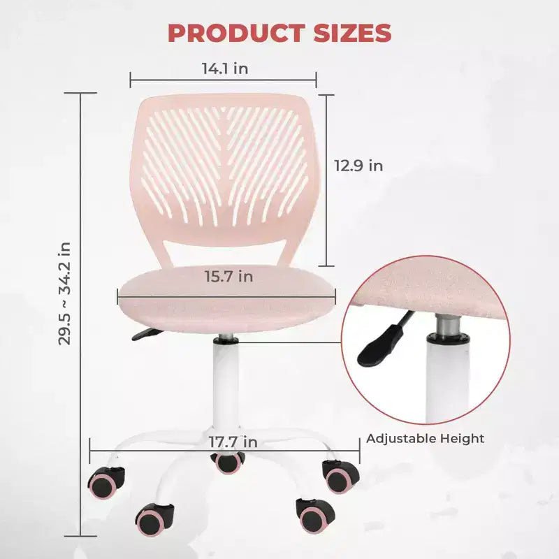 Adjustable Armless Swivel Study Chair for Kids, Dorm & Small Home Office