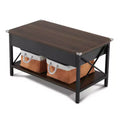 Rectangular Nordic Walnut P2 Board with Side X-shaped Metal Frame, Adjustable Height, 2 Storage Bags, Coffee Table