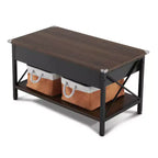 Rectangular Nordic Walnut P2 Board with Side X-shaped Metal Frame, Adjustable Height, 2 Storage Bags, Coffee Table
