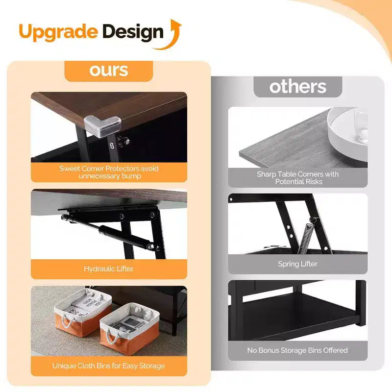 Rectangular Nordic Walnut P2 Board with Side X-shaped Metal Frame, Adjustable Height, 2 Storage Bags, Coffee Table
