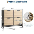 Shoe Cabinet with 4 Flip Drawers, Freestanding Shoe Storage Organizer for Entryway, Narrow Shoe Rack with 3-Tier Adjustable Shelves