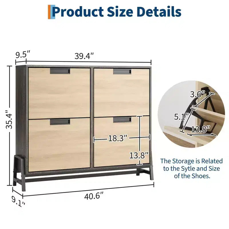 Shoe Cabinet with 4 Flip Drawers, Freestanding Shoe Storage Organizer for Entryway, Narrow Shoe Rack with 3-Tier Adjustable Shelves