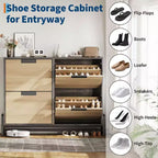 Shoe Cabinet with 4 Flip Drawers, Freestanding Shoe Storage Organizer for Entryway, Narrow Shoe Rack with 3-Tier Adjustable Shelves