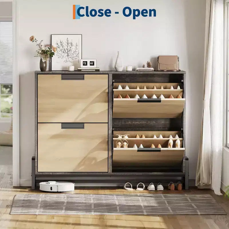 Shoe Cabinet with 4 Flip Drawers, Freestanding Shoe Storage Organizer for Entryway, Narrow Shoe Rack with 3-Tier Adjustable Shelves