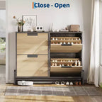 Shoe Cabinet with 4 Flip Drawers, Freestanding Shoe Storage Organizer for Entryway, Narrow Shoe Rack with 3-Tier Adjustable Shelves