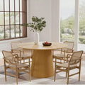 PexFix 46 Round Dining Table for 6 People Modern Pedestal Table with Fluted Cone Base & Wood MDF Top for Small Space Kitchen Dining Room Cafe Natural