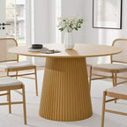46 Round Dining Table for 6 People Modern Pedestal Table with Fluted Cone Base & Wood MDF Top for Small Space Kitchen Dining Room Cafe Natural