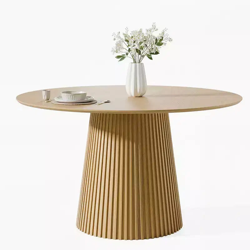 46 Round Dining Table for 6 People Modern Pedestal Table with Fluted Cone Base & Wood MDF Top for Small Space Kitchen Dining Room Cafe Natural