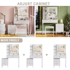 Makeup Vanity Desk with LED Mirror Lights, 5 Drawers, Removable Side Cabinet & Stool, White Vanity Set for Bedroom