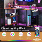 48 L-Shaped Gaming Desk with LED Lights & Power Outlets Storage Shelves Brown/Black