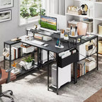 48 L-Shaped Gaming Desk with LED Lights & Power Outlets Storage Shelves Brown/Black