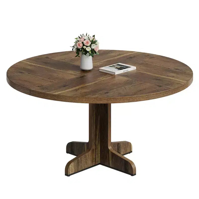 Round Dining Table for 4, 47 Inch Farmhouse Circle Kitchen Table with Wood Tabletop and Stable Base, for Home Dining Room Living Room (Only Table)