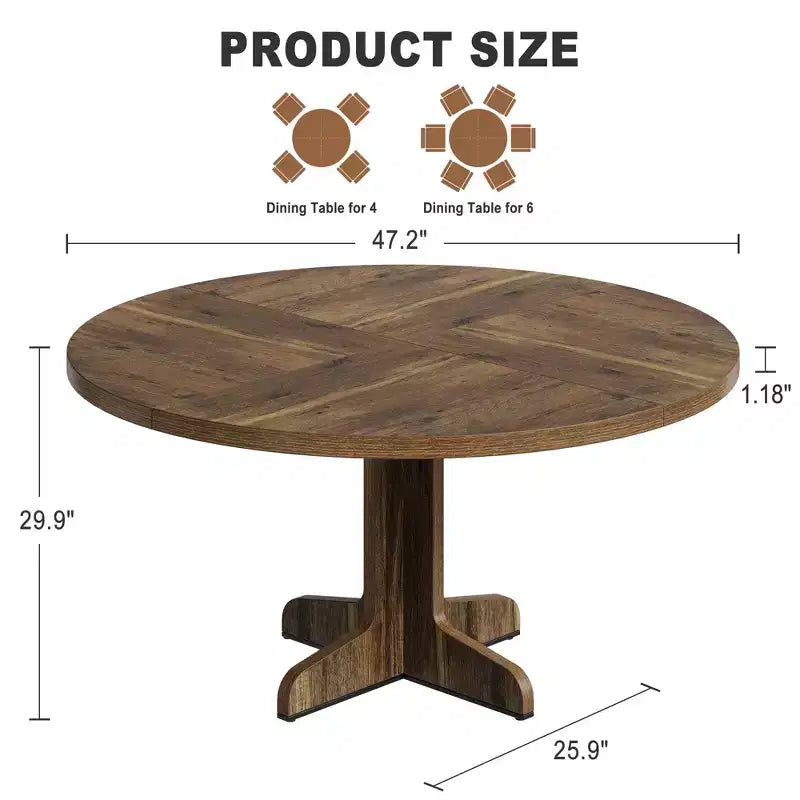 Round Dining Table for 4, 47 Inch Farmhouse Circle Kitchen Table with Wood Tabletop and Stable Base, for Home Dining Room Living Room (Only Table)