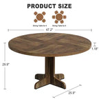 Round Dining Table for 4, 47 Inch Farmhouse Circle Kitchen Table with Wood Tabletop and Stable Base, for Home Dining Room Living Room (Only Table)