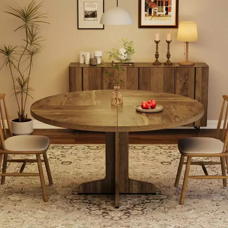 Round Dining Table for 4, 47 Inch Farmhouse Circle Kitchen Table with Wood Tabletop and Stable Base, for Home Dining Room Living Room (Only Table)
