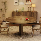 Round Dining Table for 4, 47 Inch Farmhouse Circle Kitchen Table with Wood Tabletop and Stable Base, for Home Dining Room Living Room (Only Table)