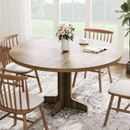 Round Dining Table for 4, 47 Inch Farmhouse Circle Kitchen Table with Wood Tabletop and Stable Base, for Home Dining Room Living Room (Only Table)