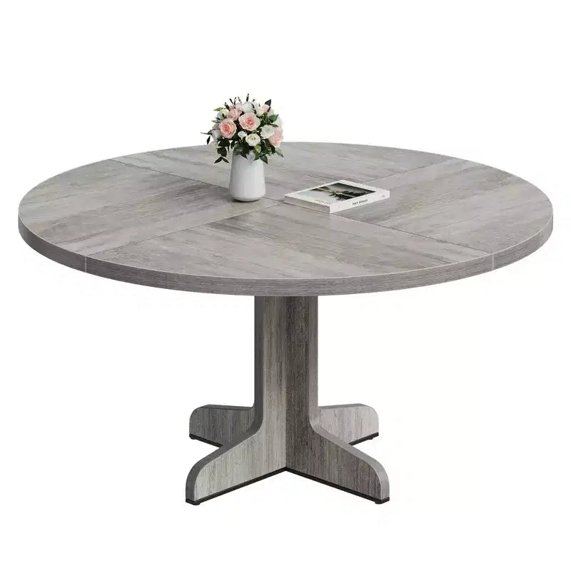 Round Dining Table for 4, 47 Inch Farmhouse Circle Kitchen Table with Wood Tabletop and Stable Base, for Home Dining Room Living Room (Only Table)