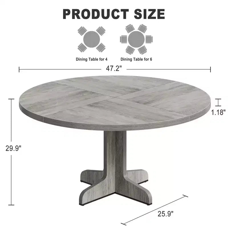 Round Dining Table for 4, 47 Inch Farmhouse Circle Kitchen Table with Wood Tabletop and Stable Base, for Home Dining Room Living Room (Only Table)