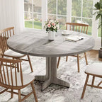 Round Dining Table for 4, 47 Inch Farmhouse Circle Kitchen Table with Wood Tabletop and Stable Base, for Home Dining Room Living Room (Only Table)