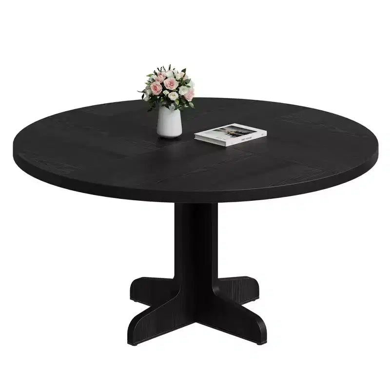 Round Dining Table for 4, 47 Inch Farmhouse Circle Kitchen Table with Wood Tabletop and Stable Base, for Home Dining Room Living Room (Only Table)